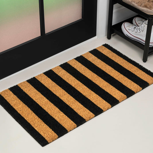 Natural Coir Indoor/Outdoor Mat 17" X 30" Natural/Black Stripe,