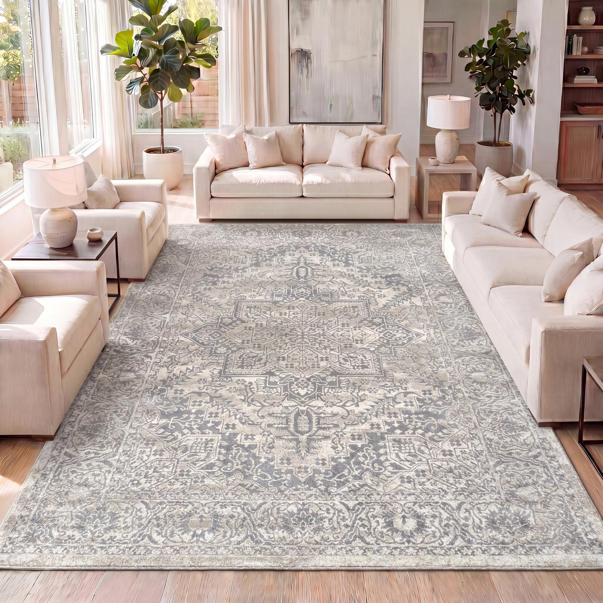 Vintage Medallion Indoor Area Rug Cream 3X5, Modern Boho for Living Room,