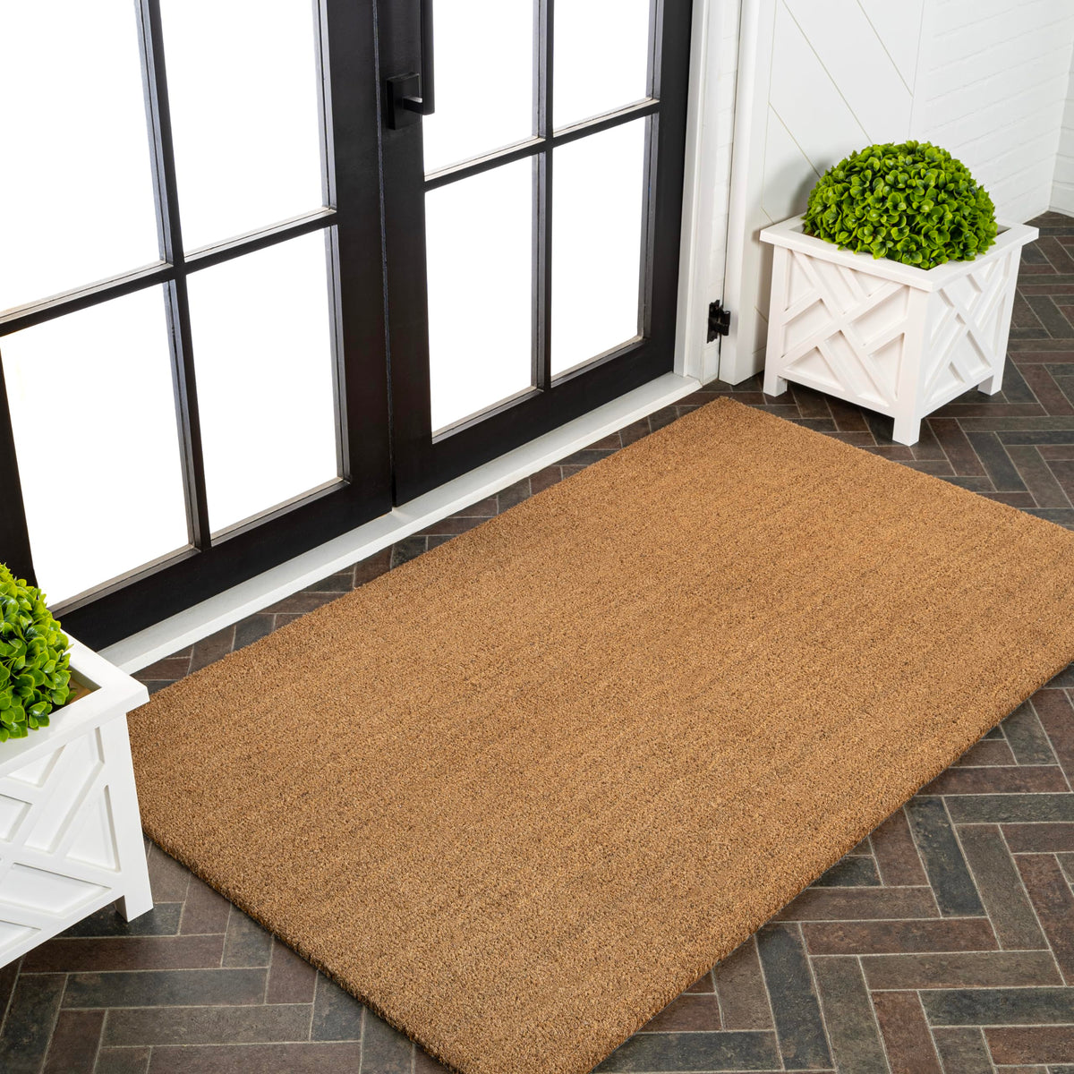 Natural Coir Indoor/Outdoor Mat 17" X 30" Natural/Black Stripe,
