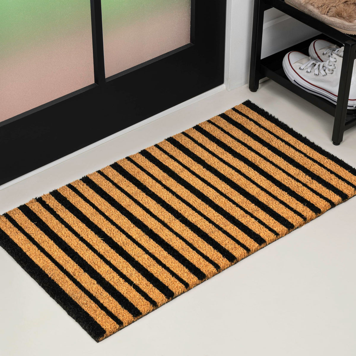 Natural Coir Indoor/Outdoor Mat 17" X 30" Natural/Black Stripe,