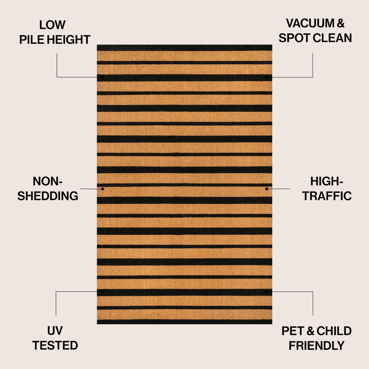 Natural Coir Indoor/Outdoor Mat 17" X 30" Natural/Black Stripe,