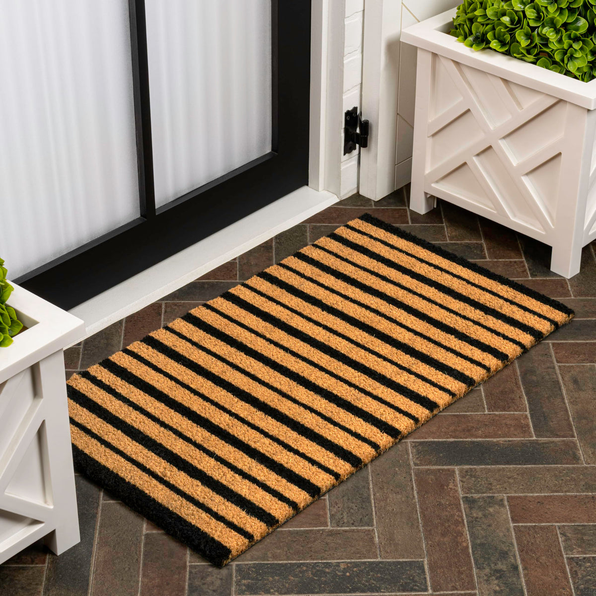 Natural Coir Indoor/Outdoor Mat 17" X 30" Natural/Black Stripe,