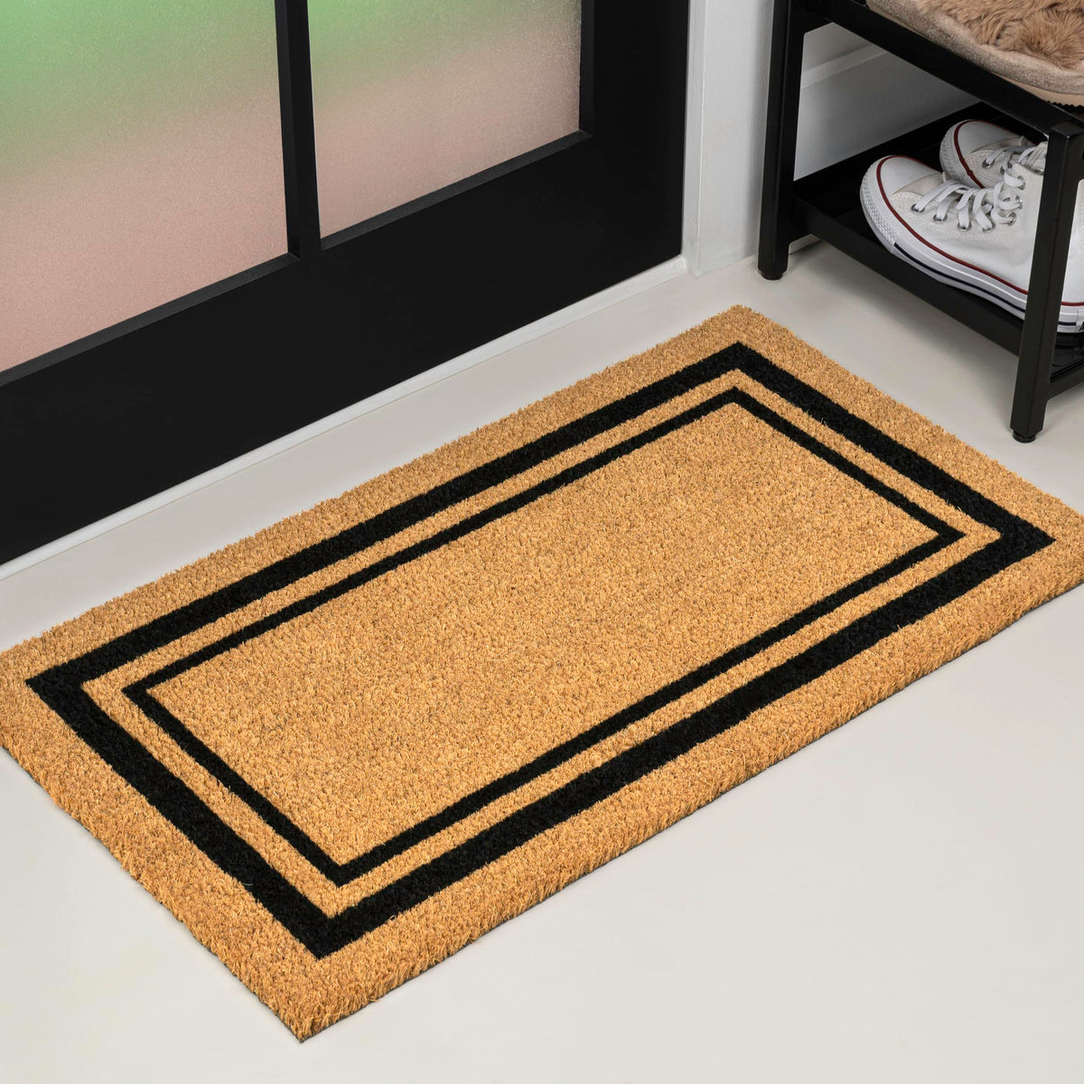 Natural Coir Indoor/Outdoor Mat 17" X 30" Natural/Black Stripe,
