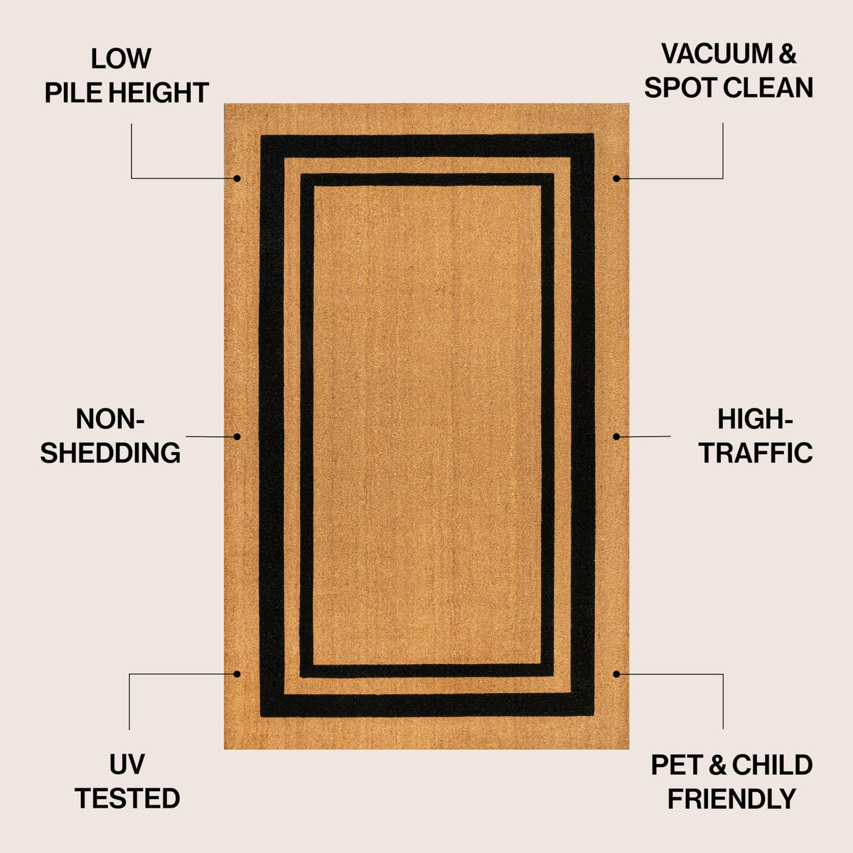 Natural Coir Indoor/Outdoor Mat 17" X 30" Natural/Black Stripe,