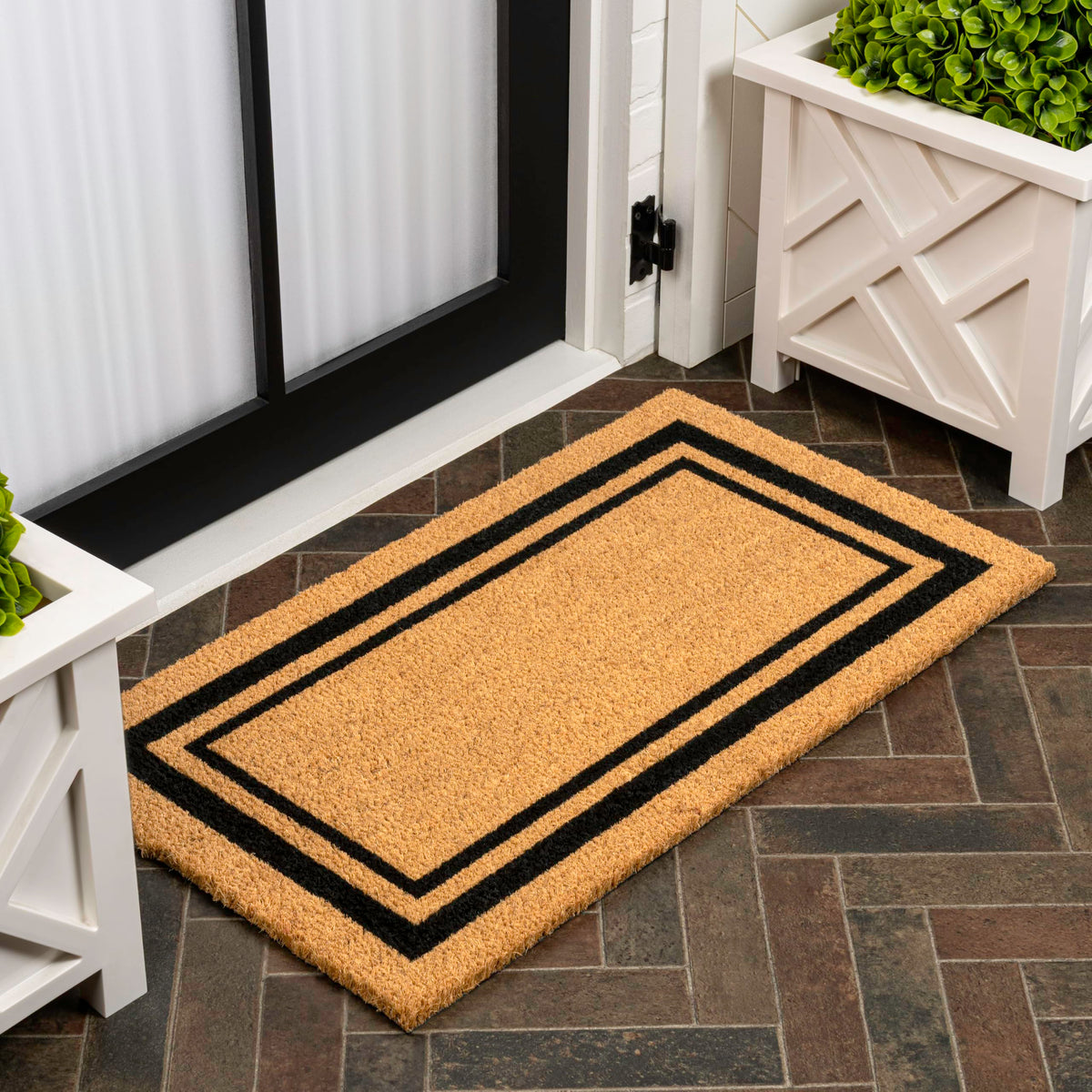 Natural Coir Indoor/Outdoor Mat 17" X 30" Natural/Black Stripe,