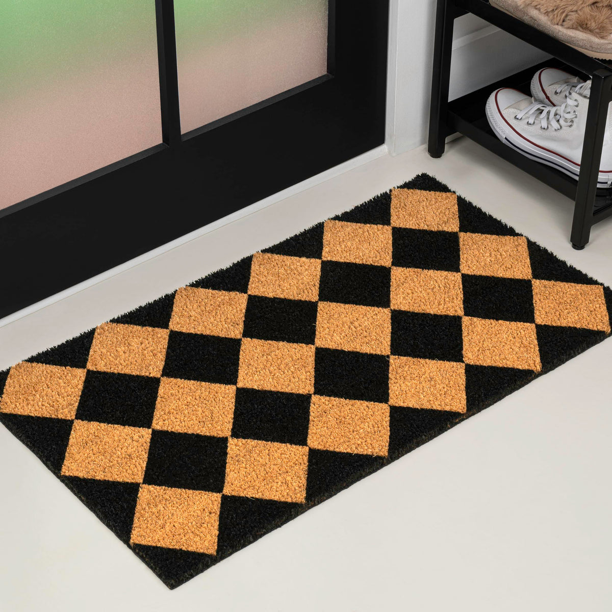 Natural Coir Indoor/Outdoor Mat 17" X 30" Natural/Black Stripe,