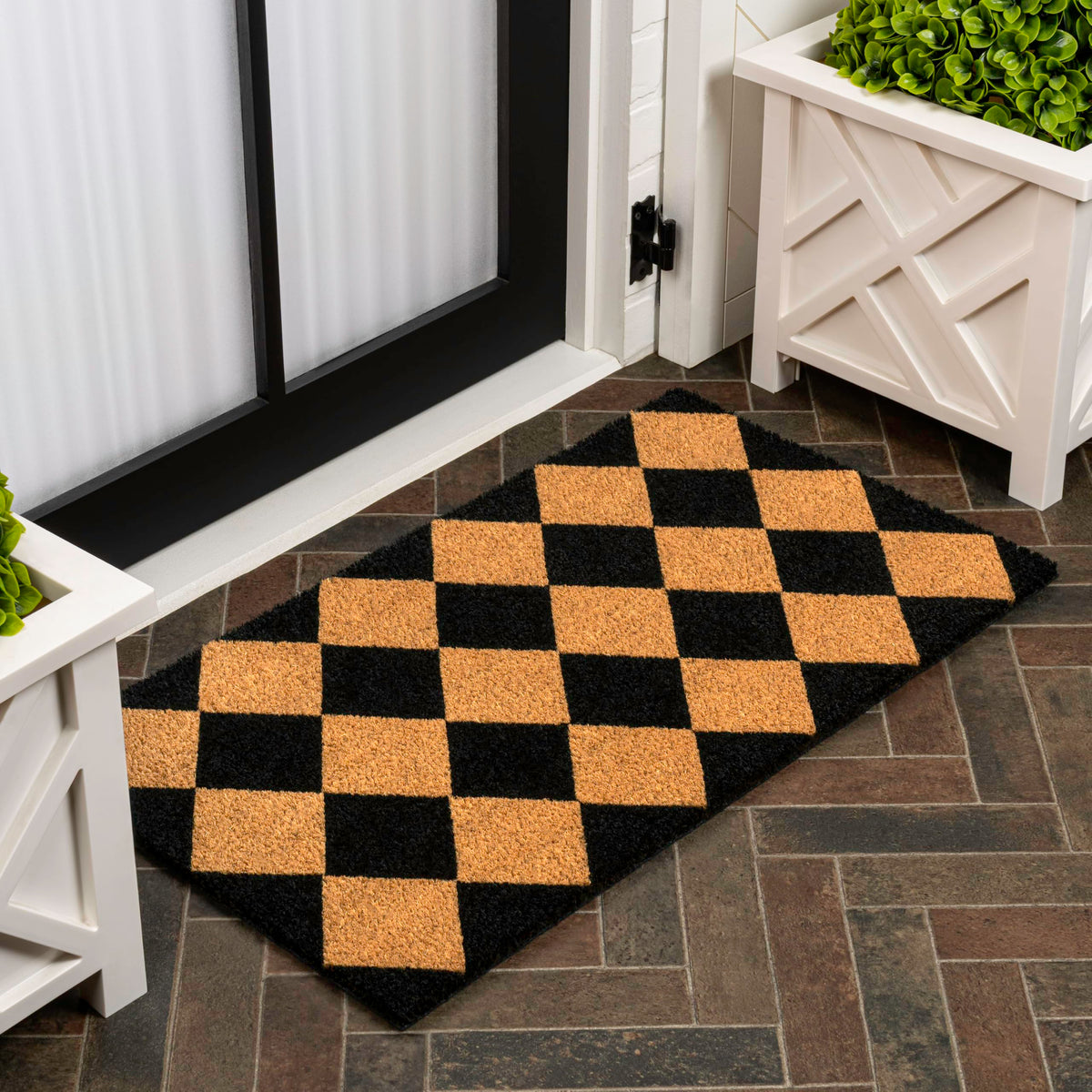 Natural Coir Indoor/Outdoor Mat 17" X 30" Natural/Black Stripe,