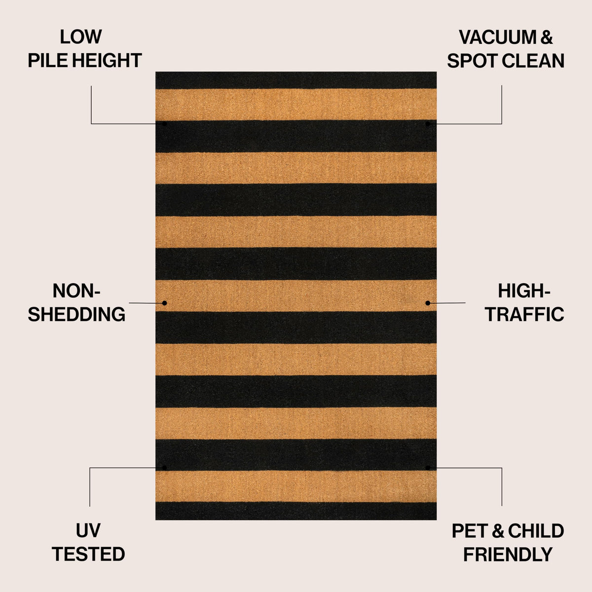 Natural Coir Indoor/Outdoor Mat 17" X 30" Natural/Black Stripe,